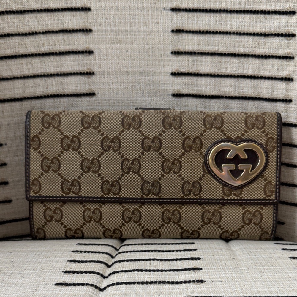 Gucci Beige and Brown Heart Monogram Wallet